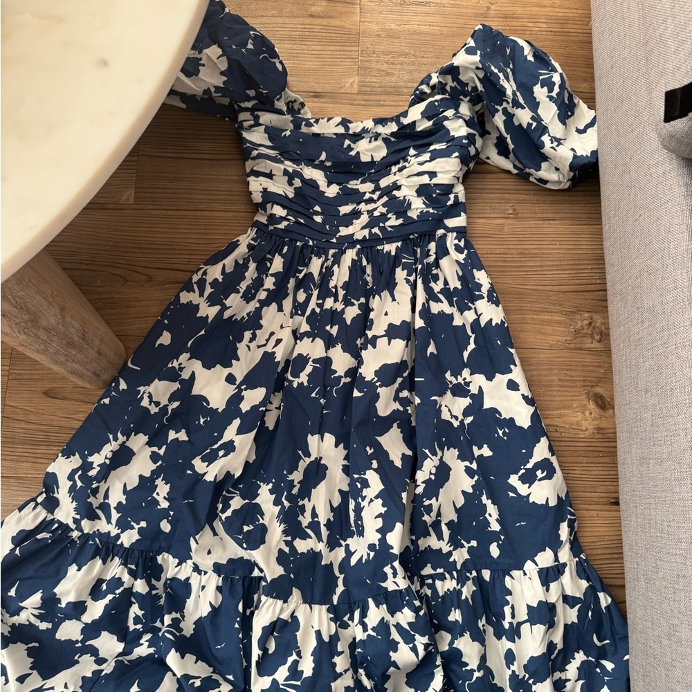 Abercrombie & Fitch Blue and Cream Smocked Emerson Dress